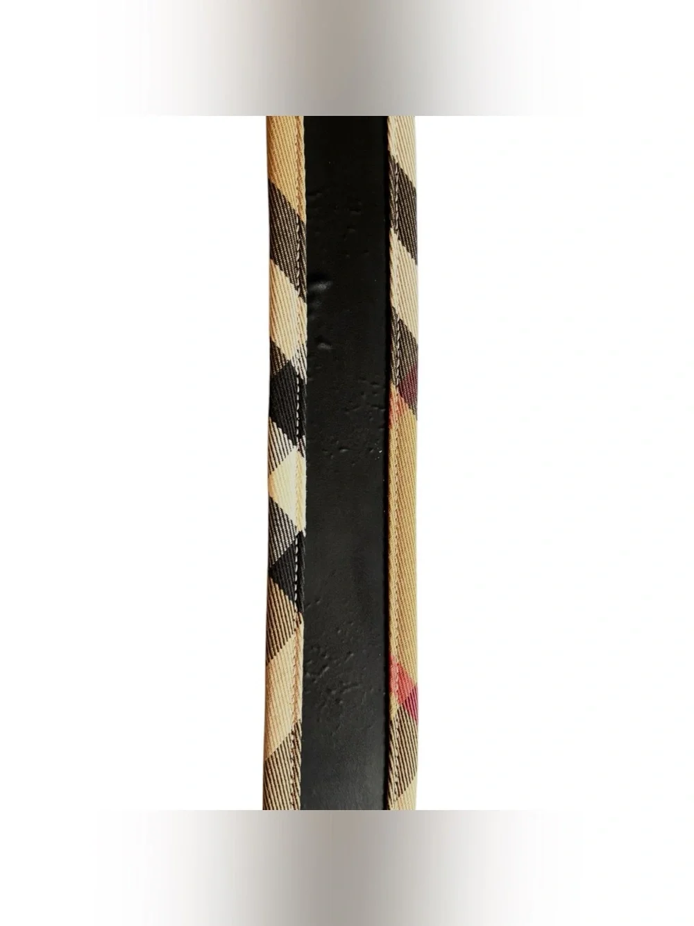 Burberry Black Leather Belt with Signature Beige Check Accent